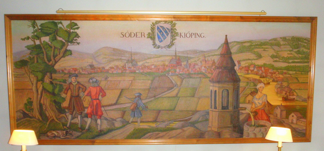 Wall Painting of Historic S&ouml;derk&ouml;ping in the Brunn Hotel's Parlor Area..
